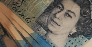 Close up of old five pound note