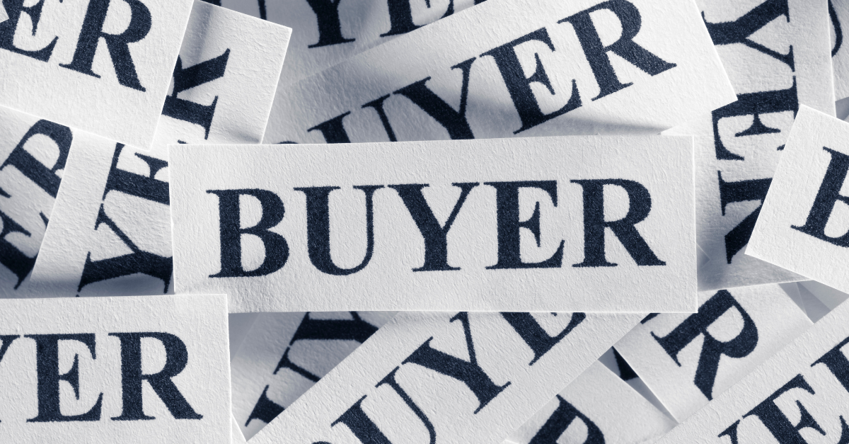 The word 'Buyer' repeated on paper scraps