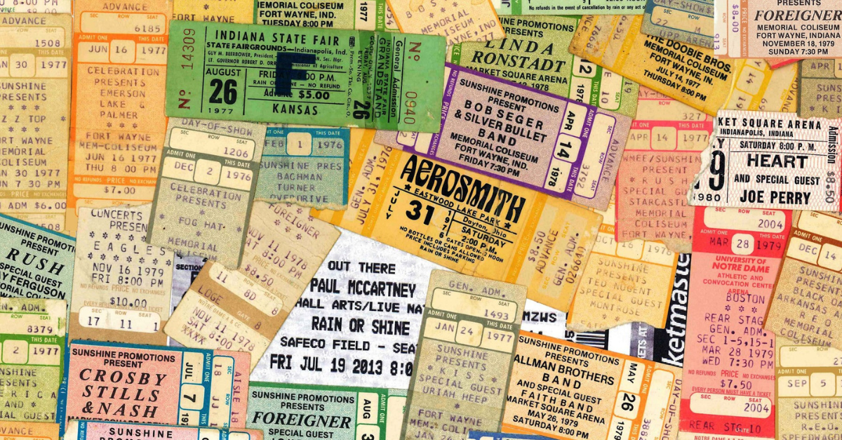 a collage of old concert tickets